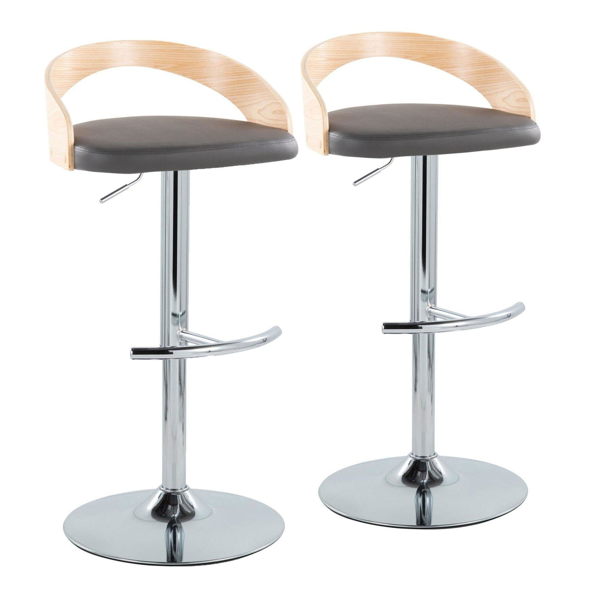 Grotto - Adjustable Barstool - Chrome Metal, Natural Wood