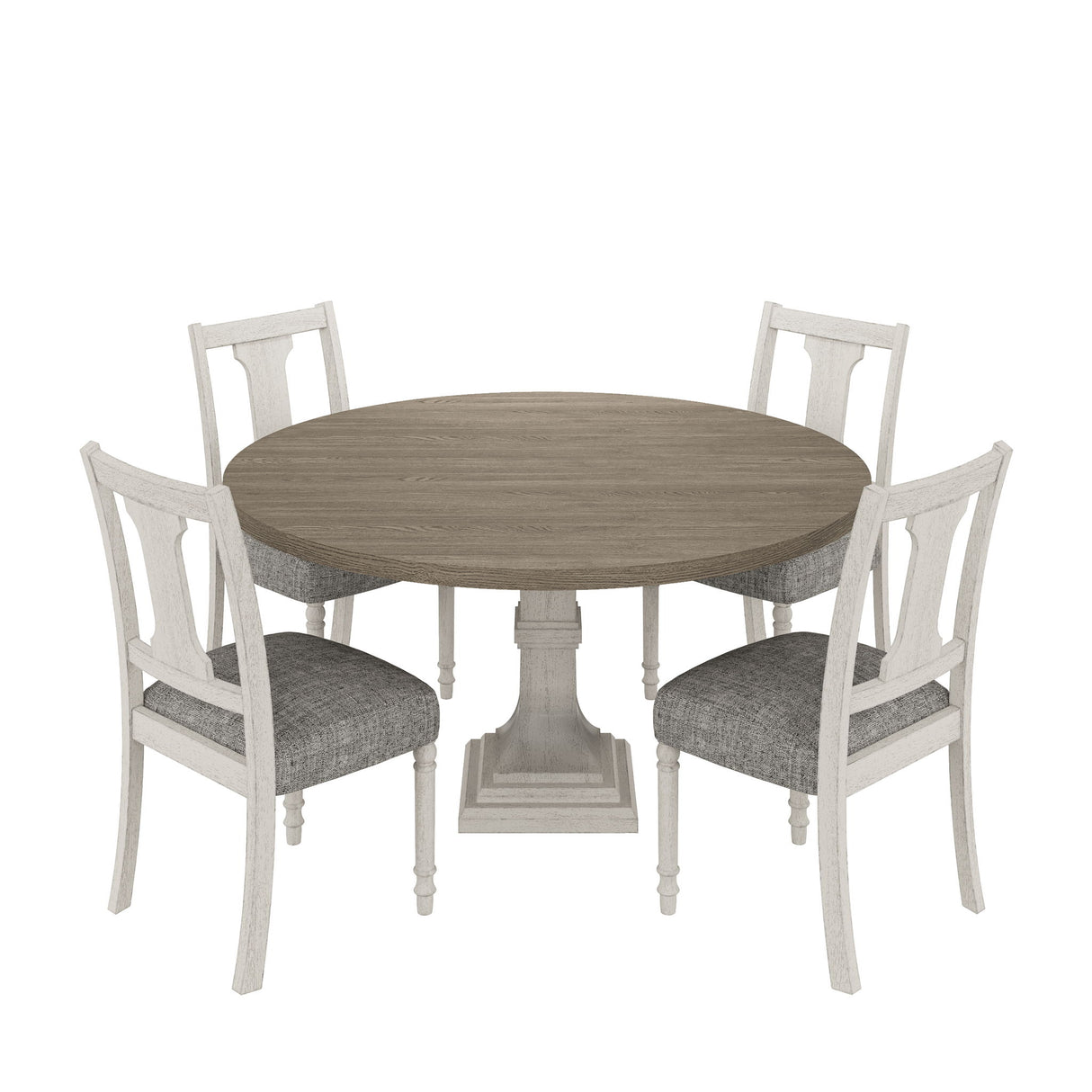 Tannen - Round 5 Piece Dining Table (Set of 5) - White And Gray