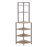 6 Tier Corner Open Shelf Modern Bookcase Wood Rack Freestanding Shelving Unit, Plant Album Trinket Sturdy Stand Small Bookshelf Space-Saving For Living Room Home Office Kitchen Small Space - Rustic Brown