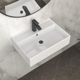 Modern Ceramic Rectangular Wall Mounted Bathroom Sink With Faucet Hole & Overflow