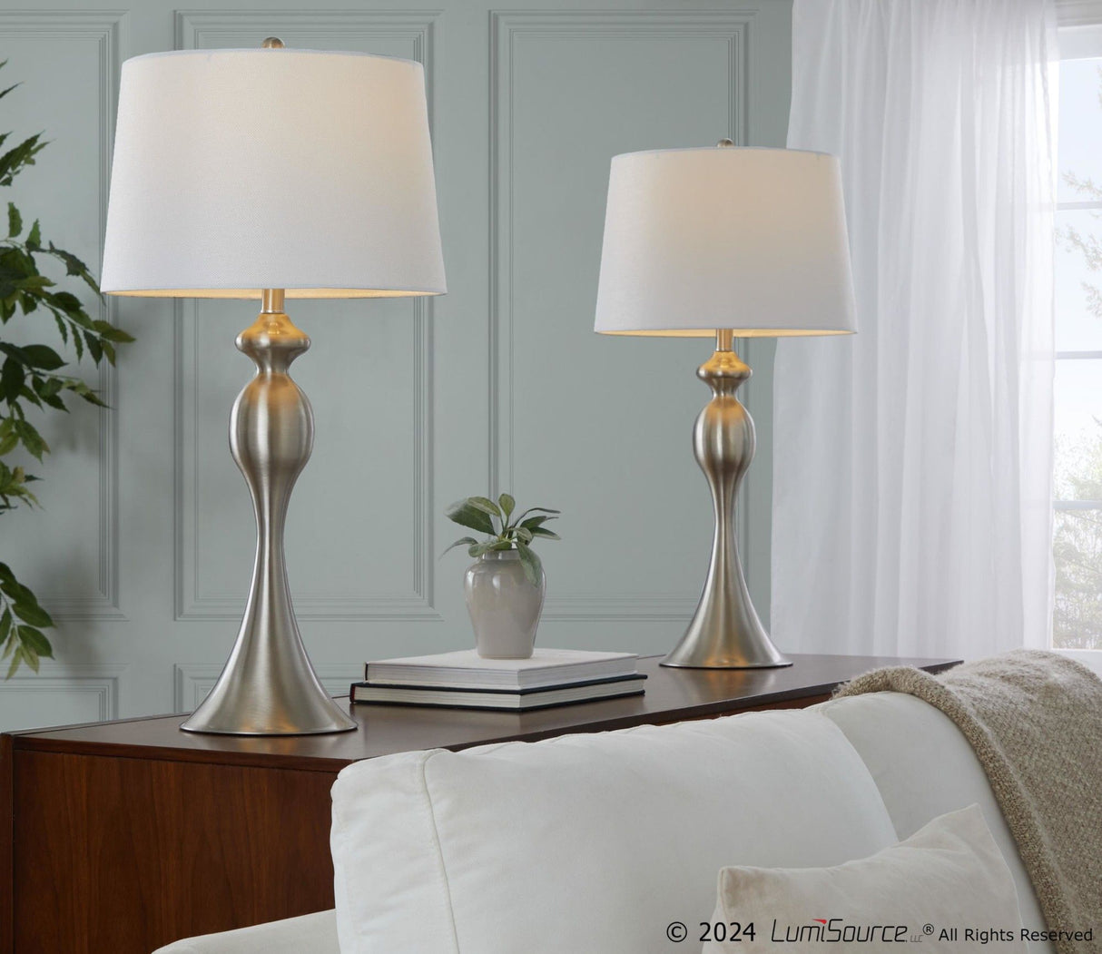 Ashland - Contemporary Metal Table Lamp (Set of 2) - Brushed Nickel With White Linen Shade From Grandview Gallery