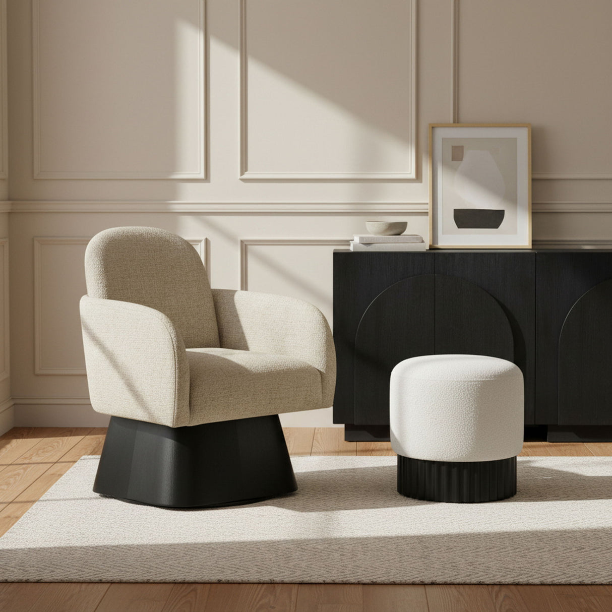 Marlowe - Linen Textured Fabric Upholstered Swivel Accent Chair - Stained Black
