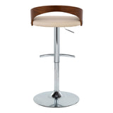 Grotto - Adjustable Barstool - Chrome Metal, Walnut Wood