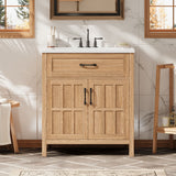 Bathroom Vanity With Sink, Adjustable Shelf & Door Organizers - Walnut