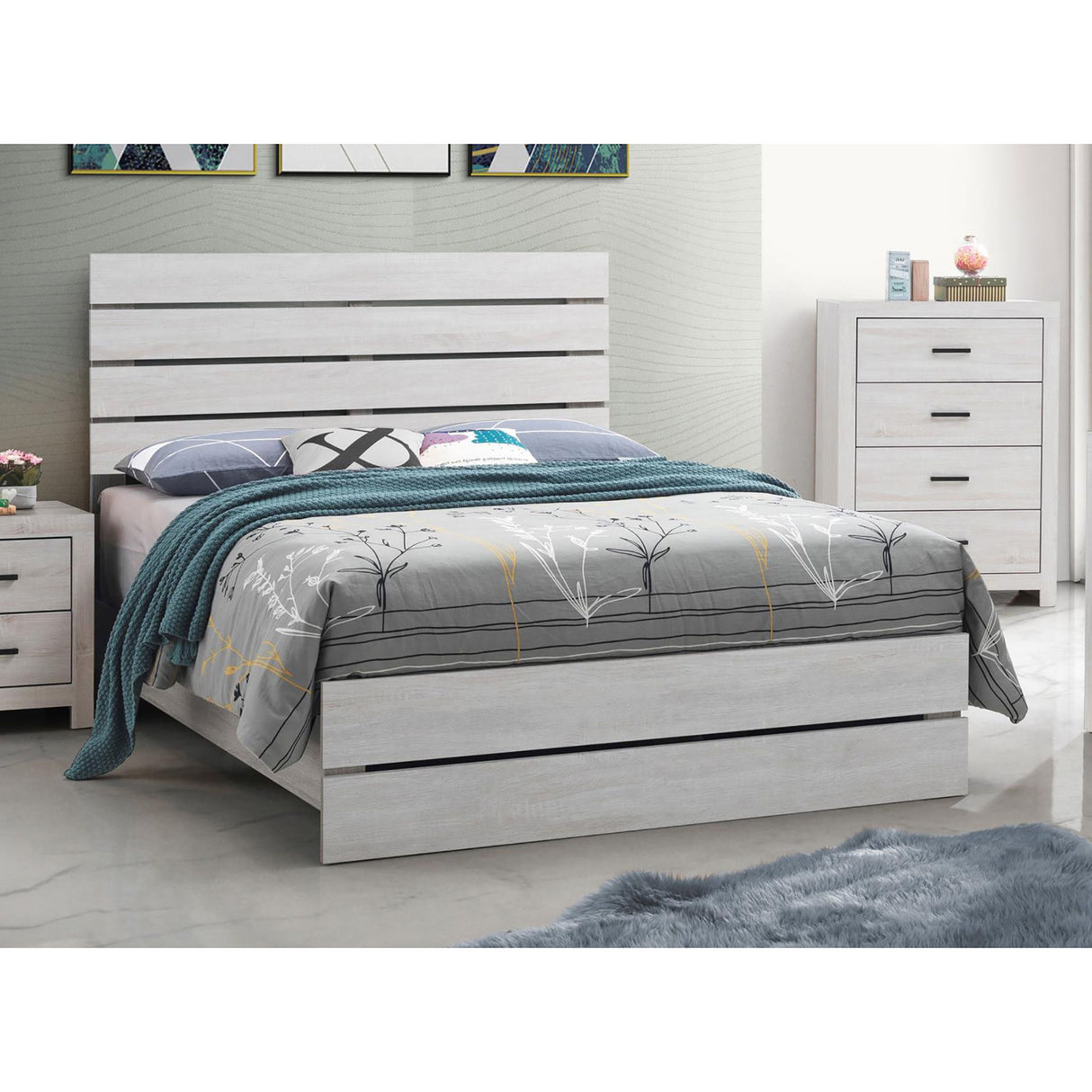 Slatted Headboard Panel Bed
