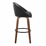 Matisse - 30" Highback Fixed-Height Barstool With Round Black Metal Footrest (Set of 2) - Walnut Wood
