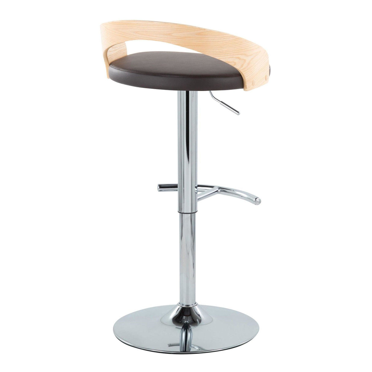 Grotto - Adjustable Barstool - Chrome Metal, Natural Wood