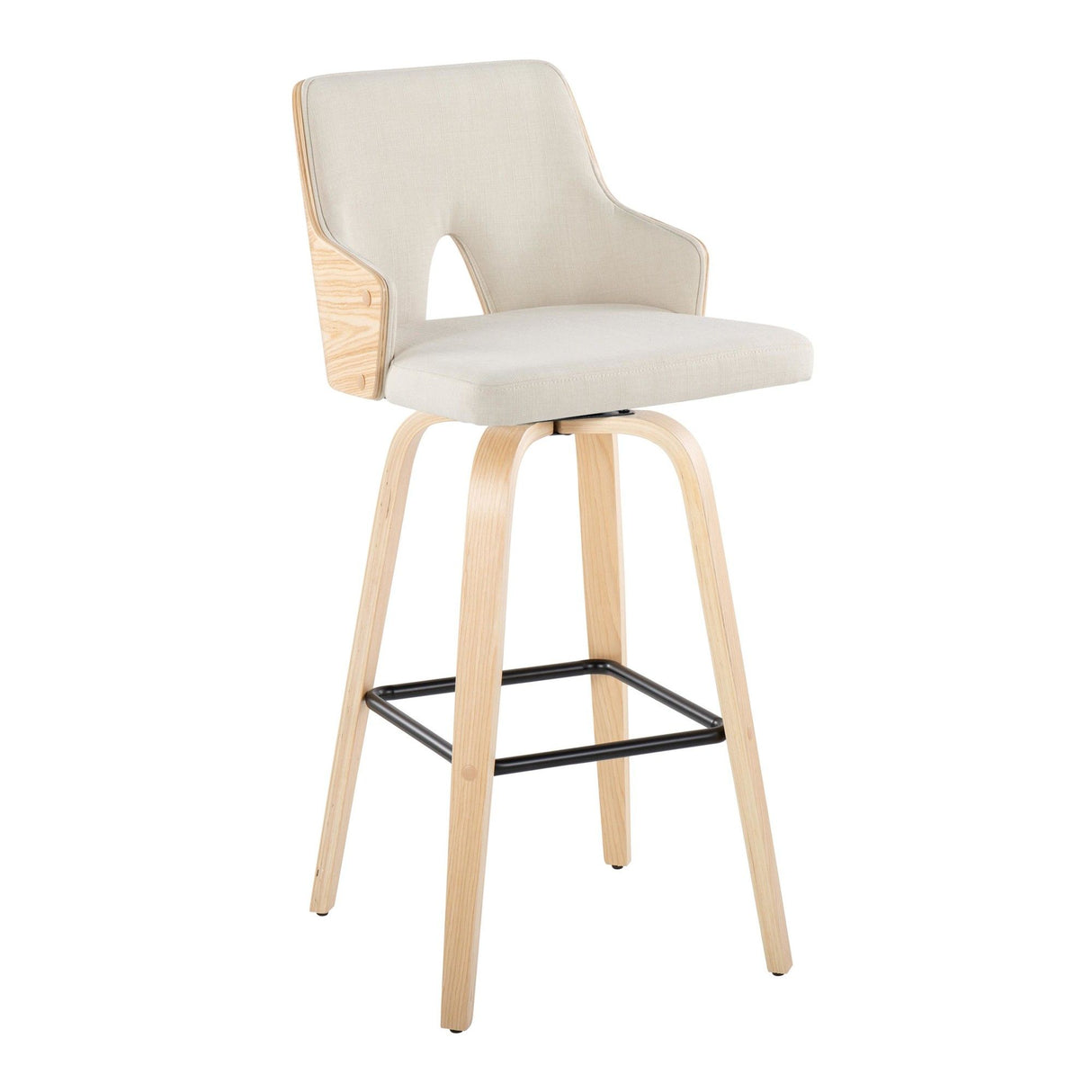 Stella - Contemporary Fixed-Height Swivel Barstool (Set of 2) - Natural Wood