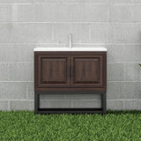 Modern Freestanding Bathroom Vanity With Ceramic Sink, Hot And Cold Faucet, Storage Cabinet & Open Shelf