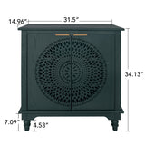 Hollow Carved 2 Door Accent Cabinet With Adjustable Shelf, Sideboard Buffet For Entryway, Living Room Or Bedroom - Blackish Green