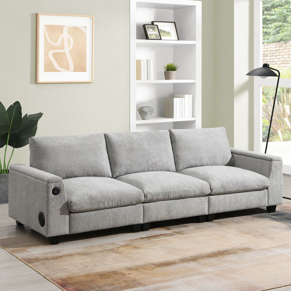 Sectional With Bluetooth Speaker Comfy Cloud Couch Set With Drop Down Table Cup Holders, USB Charger Storage Armrest Wide Seat Sofa