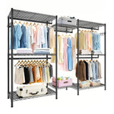 Heavy Duty Garment Rack With 8 Adjustable Wire Shelves And 5 Clothes Rails, Freestanding Closet Organizer Metal - Black