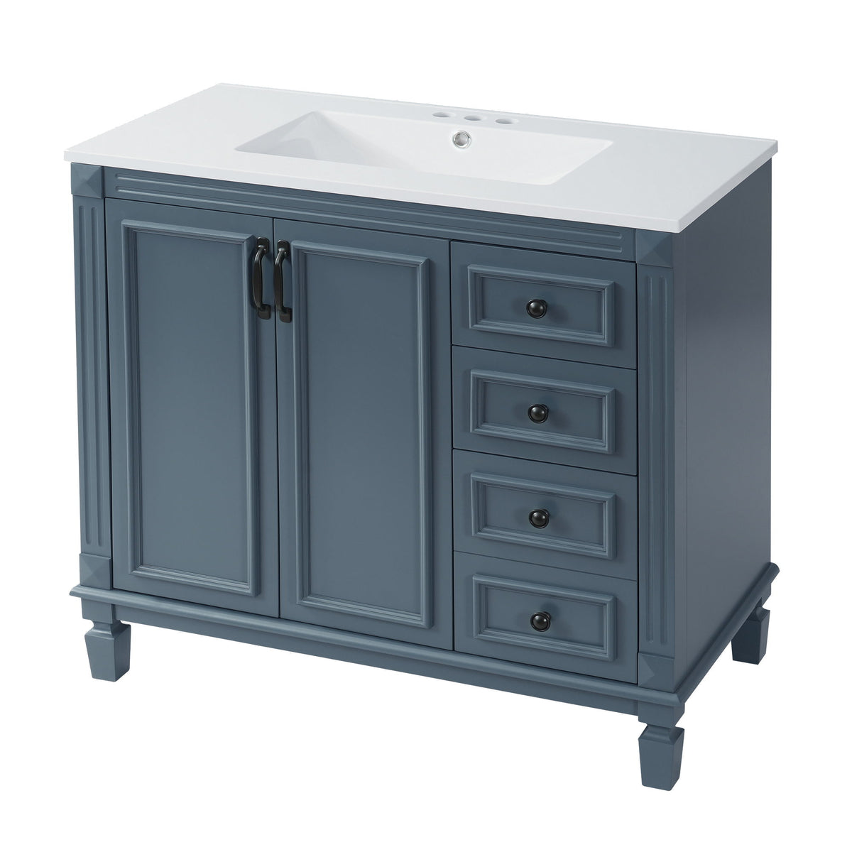 Bathroom Vanity With Sink And Storage, 2 Drawers, 1 Deep Drawer, Adjustable Shelf - Blue