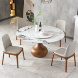 Round Modern Marble Dining Table (Table Only) - Walnut / White