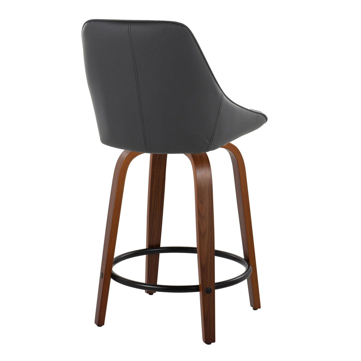 Diana - 24" Fixed-Height Counter Stool With Swivel And Round Black Metal Footrest (Set of 2) - Walnut Wood