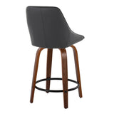 Diana - 24" Fixed-Height Counter Stool With Swivel And Round Black Metal Footrest (Set of 2) - Walnut Wood