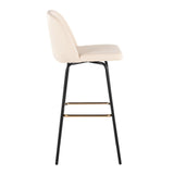 Toriano - Fixed-Height Barstool (Set of 2) - Black Metal, Cream Faux Leather, Gold Metal