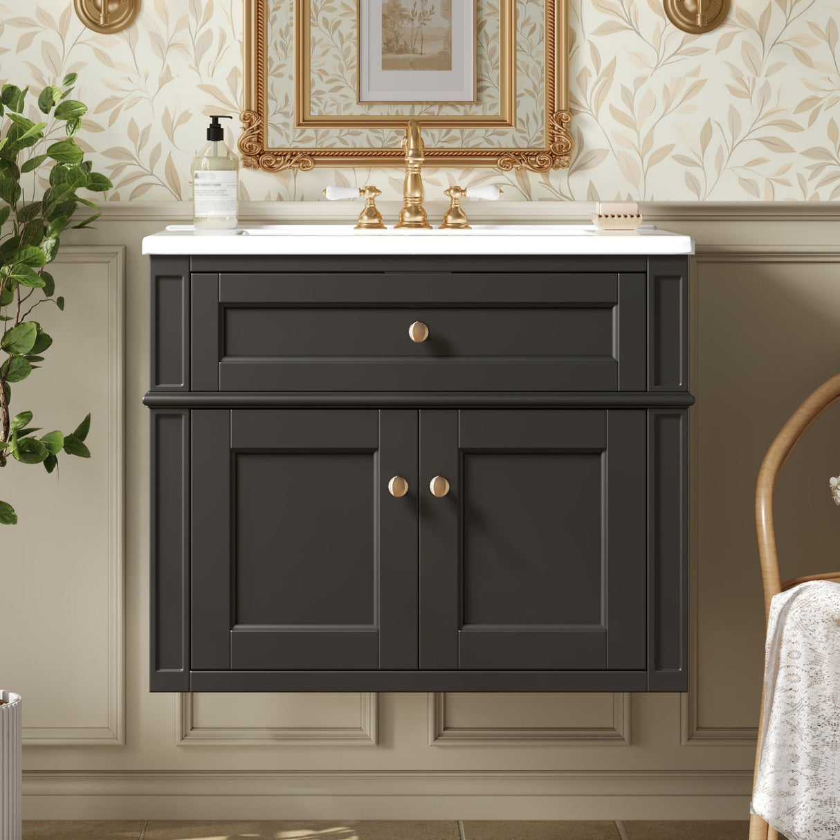 Wall Mounted Bathroom Vanity With Tip Out Drawer And Open Back Design