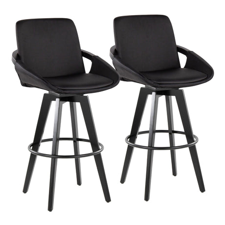 Cosmo - Fixed-Height Barstool (Set of 2) - Black Wood Base, Black Footrest