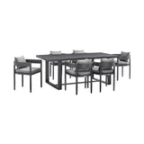 Menorca - Outdoor Patio 7-Piece Dining Table Set In Aluminum With Gray Cushions