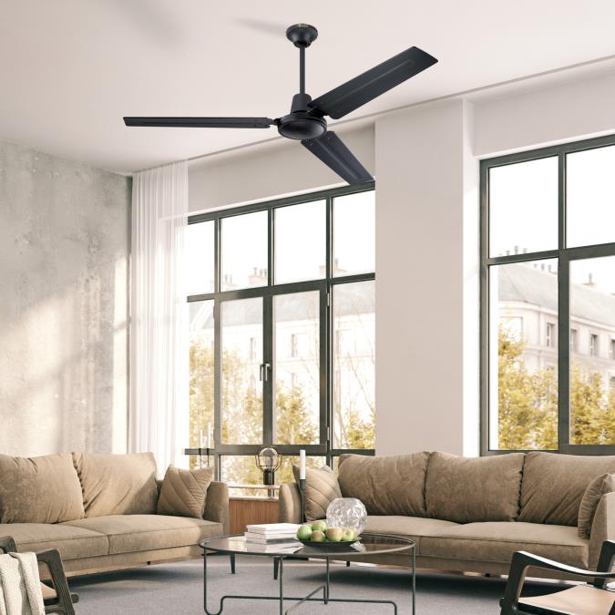Westinghouse 73135LE Jax Industrial-Style 56-Inch Three-Blade Indoor Ceiling Fan, Matte Black Finish, Wall Control Included