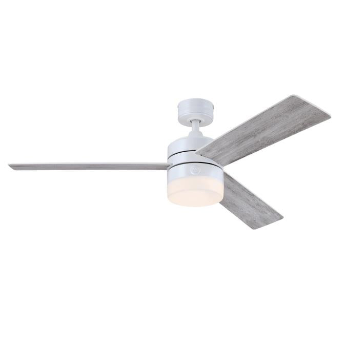 Westinghouse 73147LE Alta Vista 52-Inch Three-Blade Indoor Ceiling Fan, Matte White Finish, Dimmable LED Light Fixture with Color Temperature Selection, Backlit Wall Control Included
