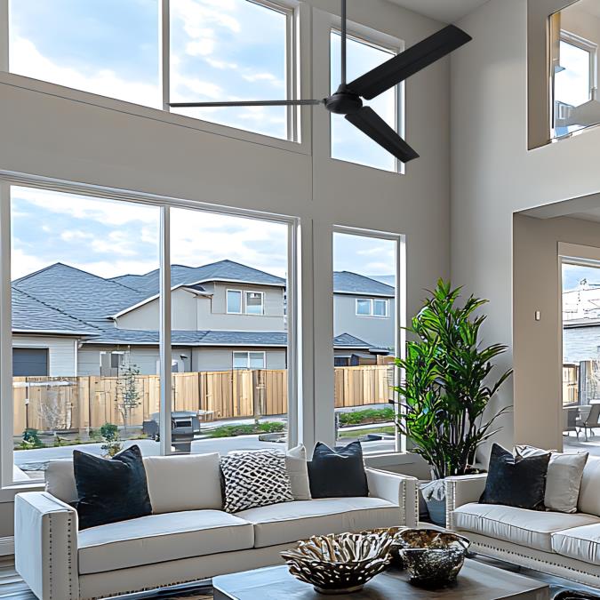 Westinghouse 73158LE Jax Industrial-Style 72-Inch Three-Blade Indoor/Outdoor Ceiling Fan, Matte Black Finish, DC Motor, Remote Control Included