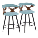 Gardenia - 25" Fixed-Height Counter Stool With Swivel And Rounded Black Metal Footrest (Set of 2) - Black Metal, Walnut Wood