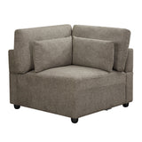 Rylie - Modular Wedge With 3 Pillows - Brown Linen