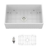 Apron-Front Reversible Single Bowl Kitchen Sink With Accessories - White