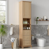 Tall Bathroom Cabinet With 1 Door, 3 Drawers, Open Storage - Wood