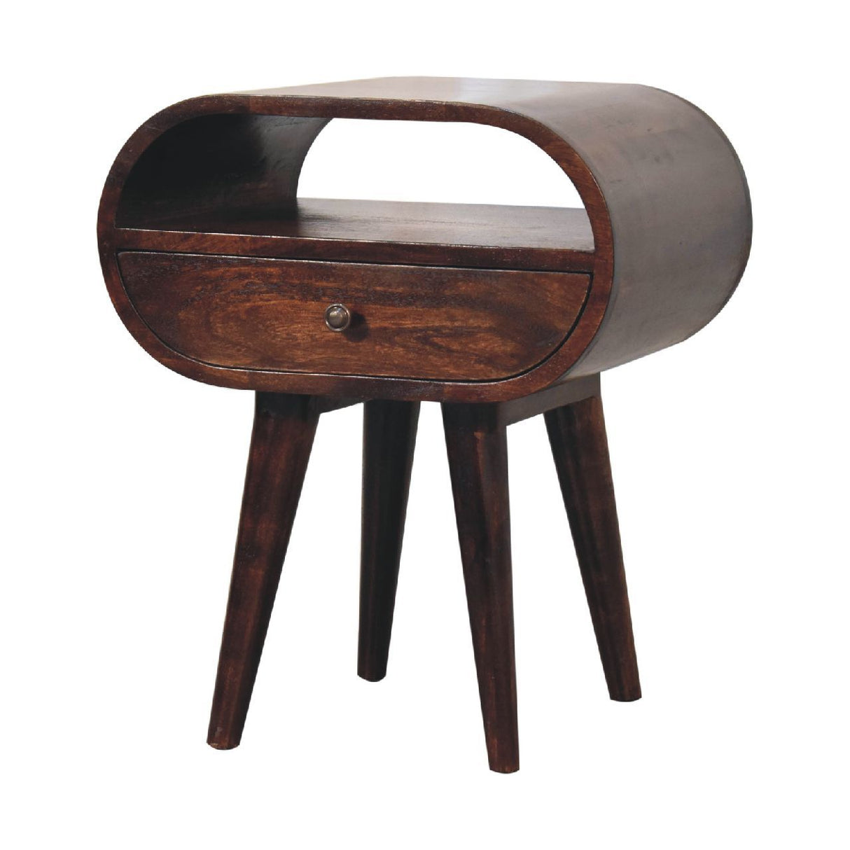 Nordic Circular Bedside Table With Open Slot - Walnut