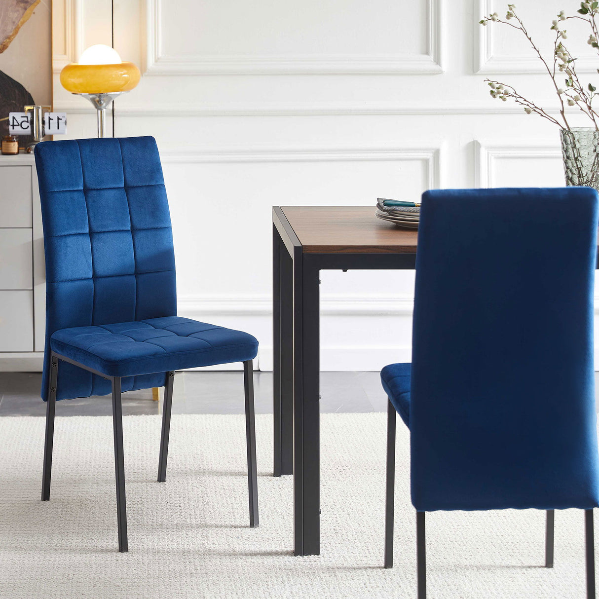High Back Nordic Dining Chair Modern Fabric Chair With Legs (Set of 2)