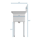 55 in. Three Compartment Stainless Steel Commercial Sink with Drainboard, Bowl Size 12"x 16"x 10" SC121610-16L3.