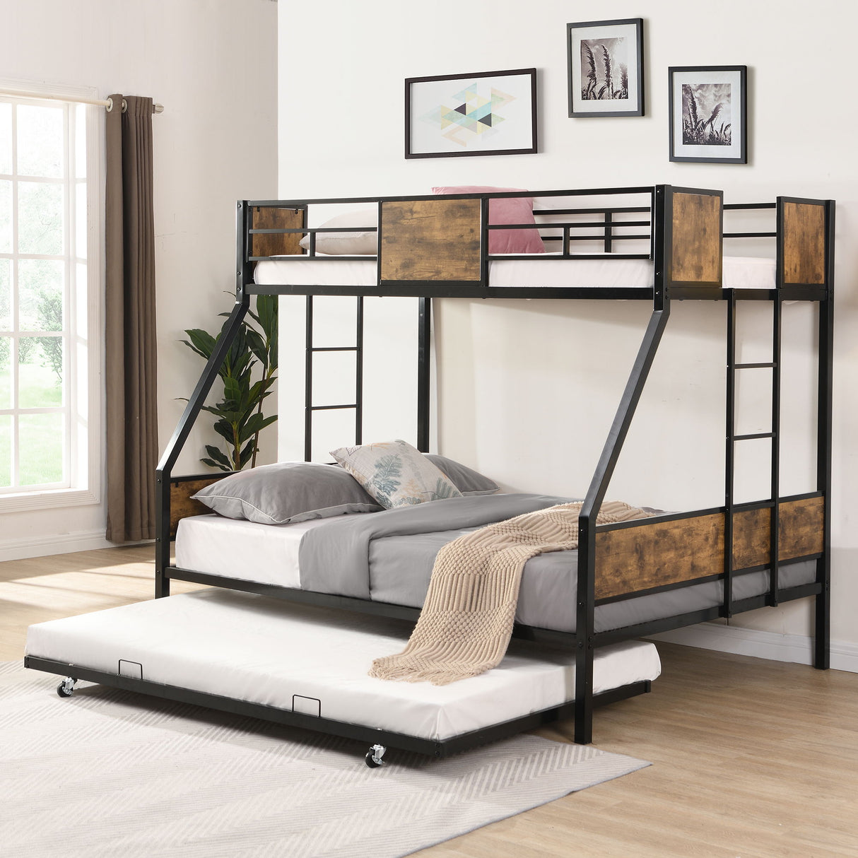 Modern Metal Bunk Bed With Dual Side Ladder And Metal Desig