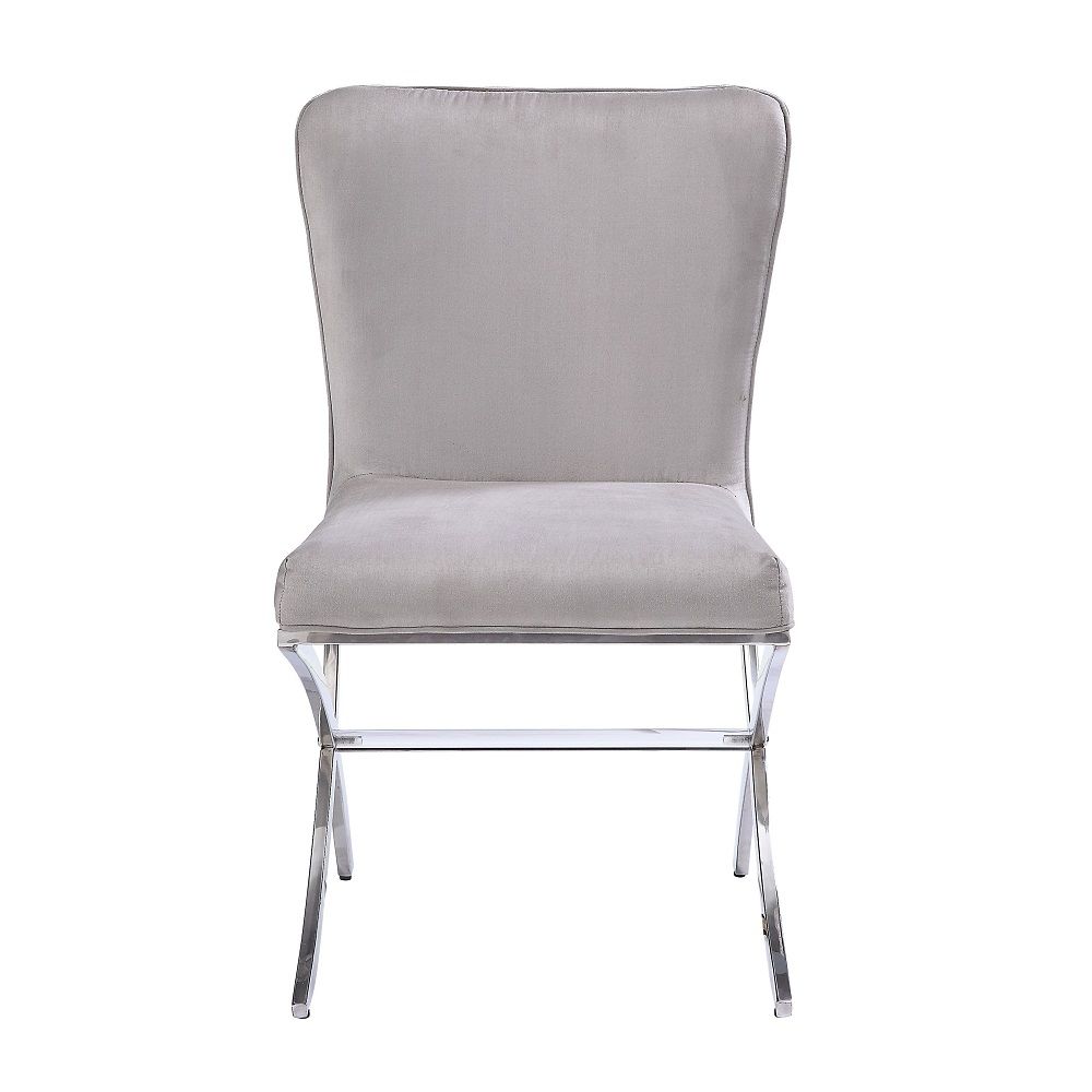 Daire - Side Chair Set of 2) - Light Gray Velvet & Chrome