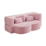 Modern Floor Sofa, With 2 Pillows, Convertible Teddy Fabric Foam Filled Bed