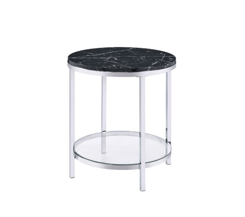 Virlana - End Table - Faux Black Marble Top & Chrome