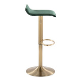 Ale - Contemporary/Glam Adjustable Height Swivel Barstool (Set of 2) - Gold Brushed Metal And Green Velvet With Oval Footrest