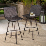 Outdoor Rattan Barstools With Black Brush Copper Iron Frame (Set of 2) - Multi Brown