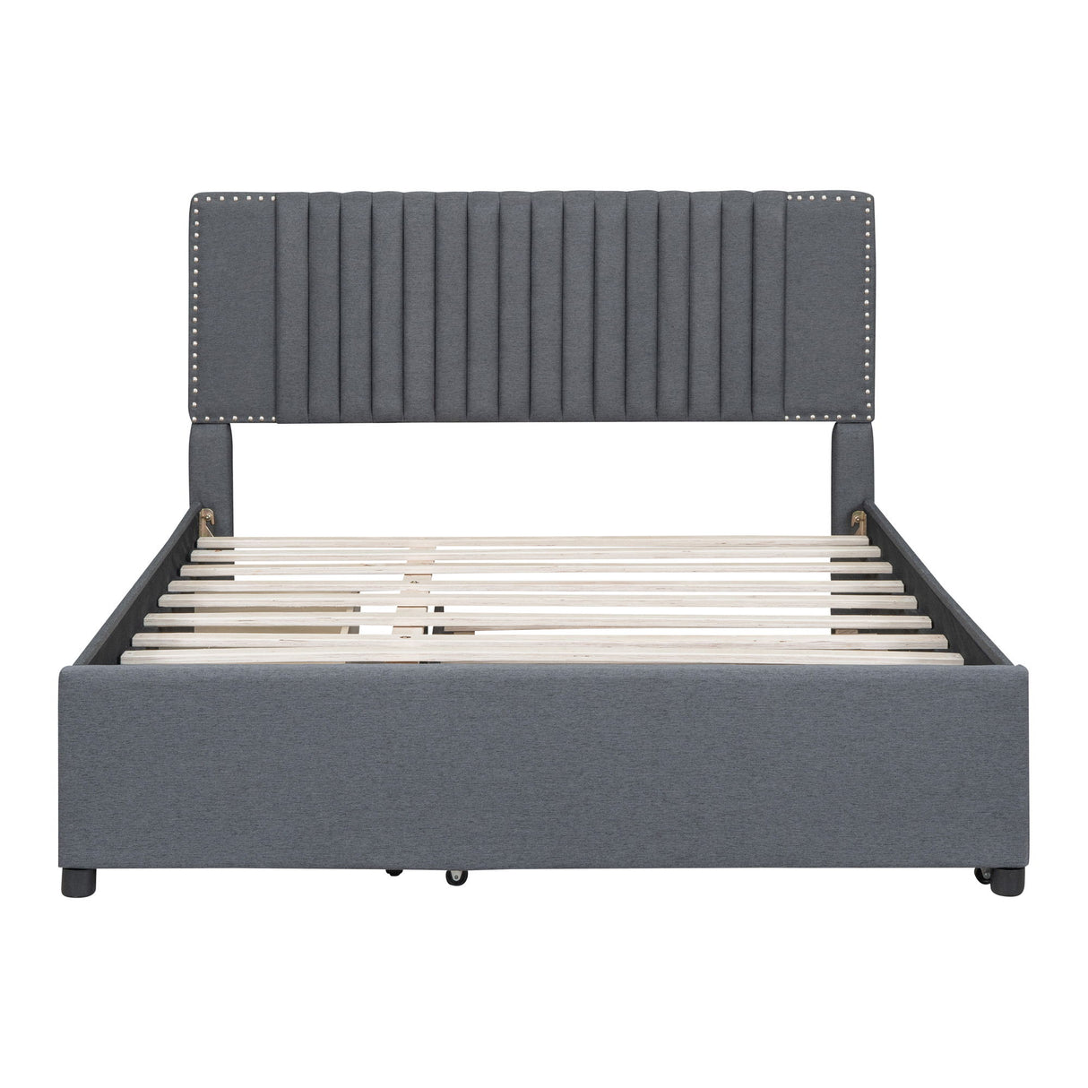 Upholstered Platform Bed With Drawers, Classic Headboard Design