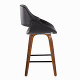 Fabrizzi - Fixed-Height Counter Stool With Square Black Footrest (Set of 2) - Walnut Wood