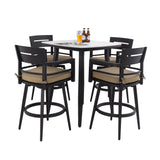 5 Pieces Outdoor Patio Bar Set, Rounded Square Sintered Stone Table & 4 Swivel Bar Chairs
