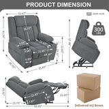 Power Lift Recliner Chair With Extended Footrest, Remote Control, Cup Holders, And Side Pockets
