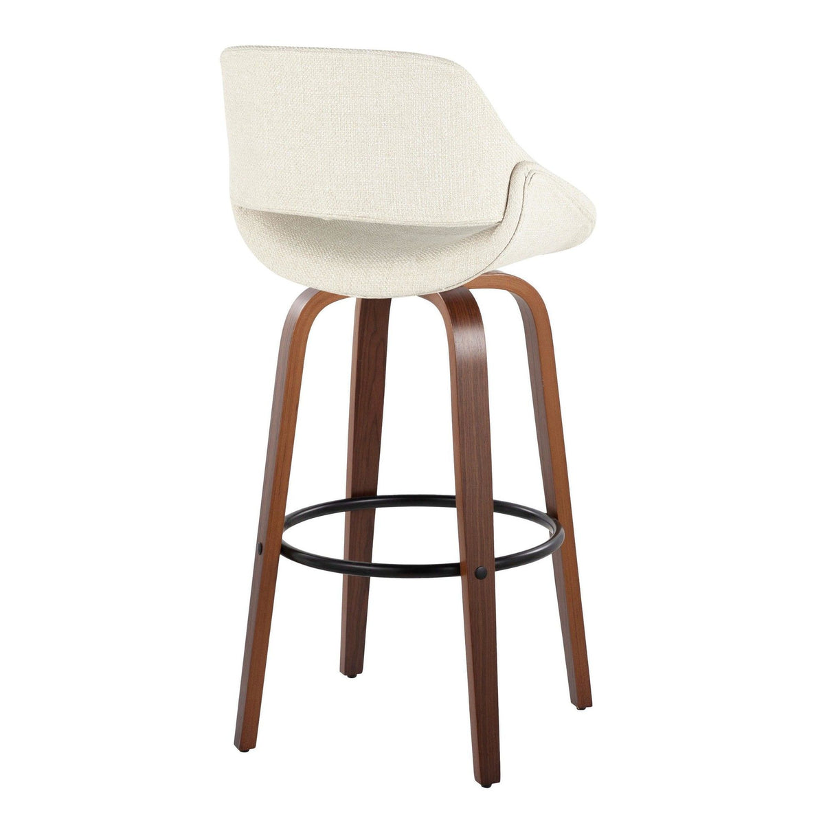 Fabrizzi - 30" Fixed-Height Barstool With Swivel And Round Black Metal Footrest (Set of 2) - Walnut Wood