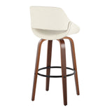 Fabrizzi - 30" Fixed-Height Barstool With Swivel And Round Black Metal Footrest (Set of 2) - Walnut Wood