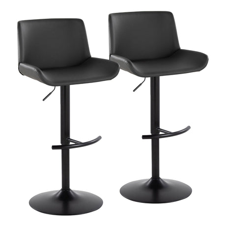 Santi - Upholstered Adjustable Barstool With Swivel And Rounded T Footrest (Set of 2) - Black Metal
