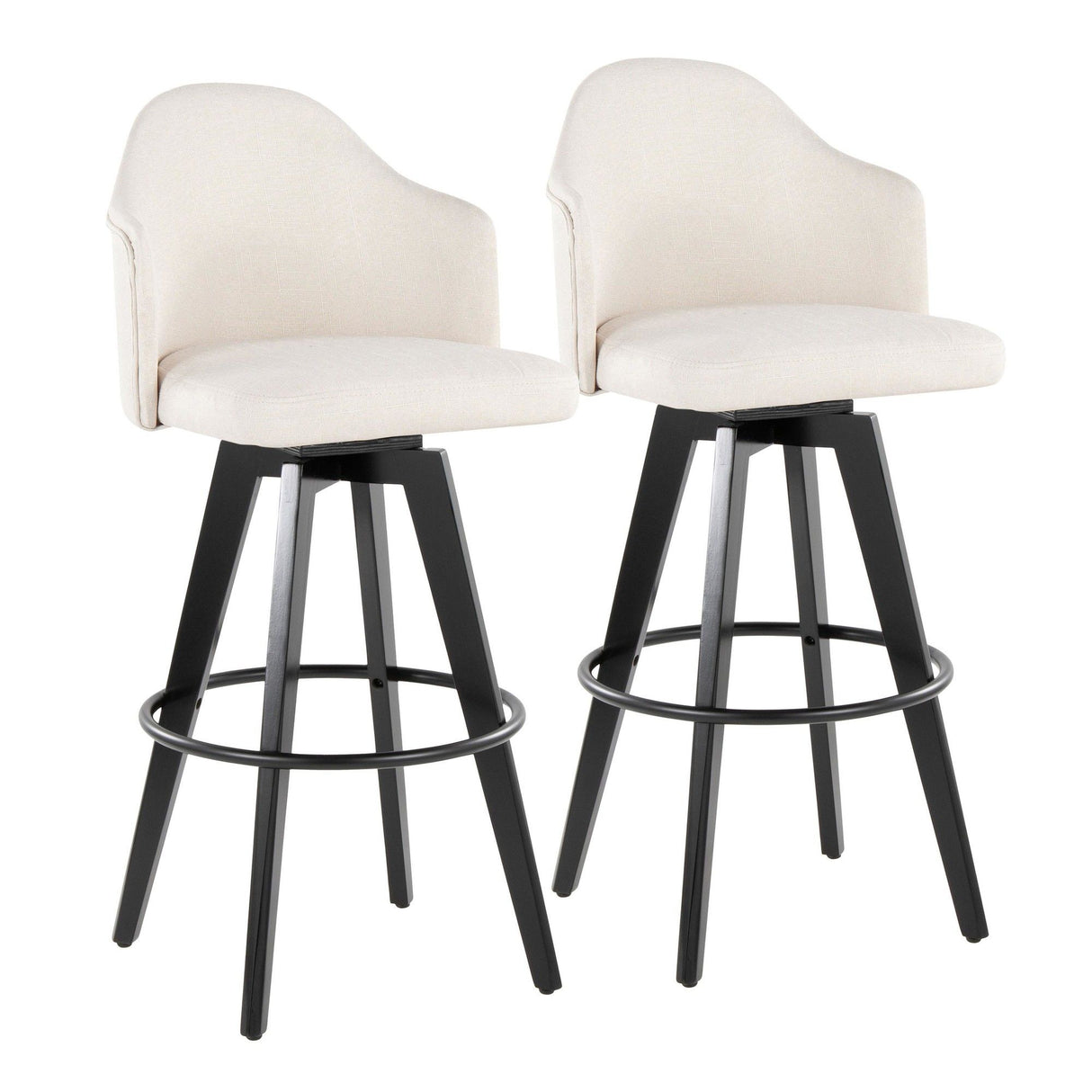 Ahoy - Upholstered Fixed-Height Barstool (Set of 2) - Black Base, Black Footrest