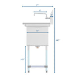 33 in. One Compartment Stainless Steel Commercial Sink with Drainboard, Bowl Size 15"x 15"x 12" SA151512-15R3FA.