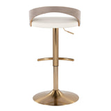 Grotto - Adjustable Barstool (Set of 3) - Gold Metal, Light Gray Wood